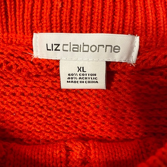 Liz Claiborne XL Red and White Cable Knit  Fisherman Sweater - Picture 2 of 13